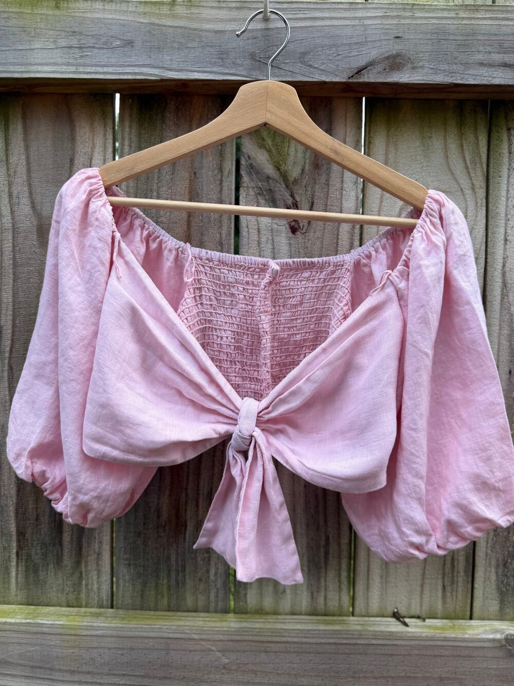 Sunday Honey One-of-a-Kind Hand Dyed Linen Tie Front Crop Top